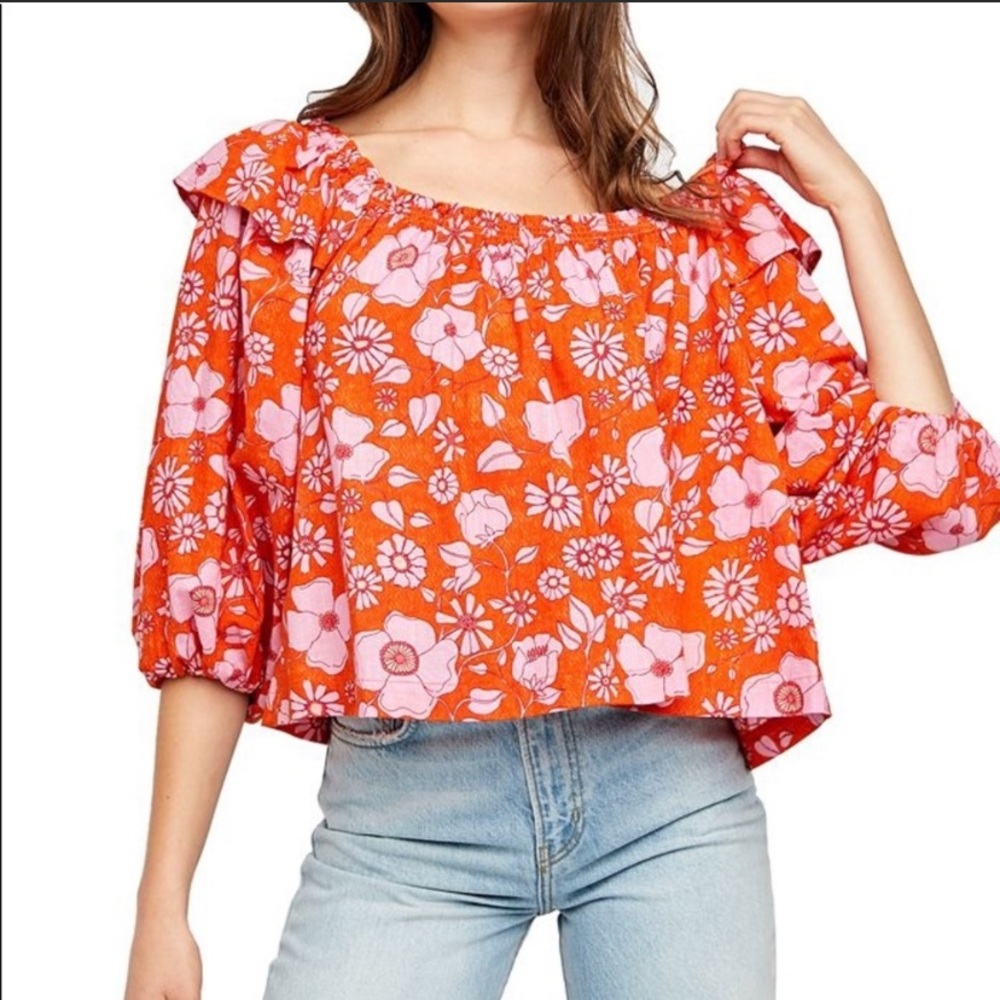 Free People Miss Daisy Printed Top “Heat Wave” XS